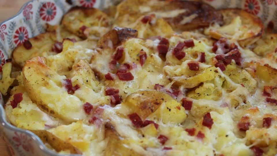 Fränkische Drifterle: Kartoffelauflauf mit Speck
