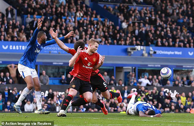 Fans react to 'disgraceful' VAR decision as Everton are denied a late penalty against Man United to miss out on all three points at Goodison Park