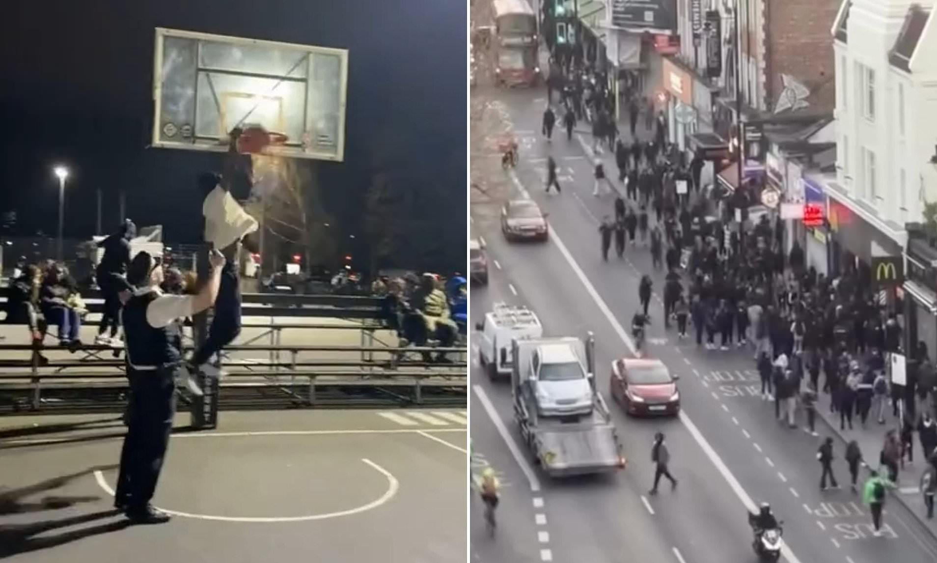 Police play basketball with youths in Clapham after mobs attack ...