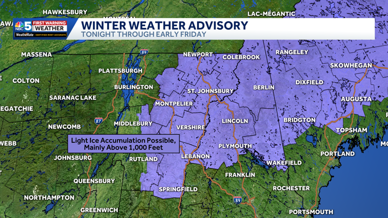 Light freezing rain may create slick travel in parts of eastern Vermont ...