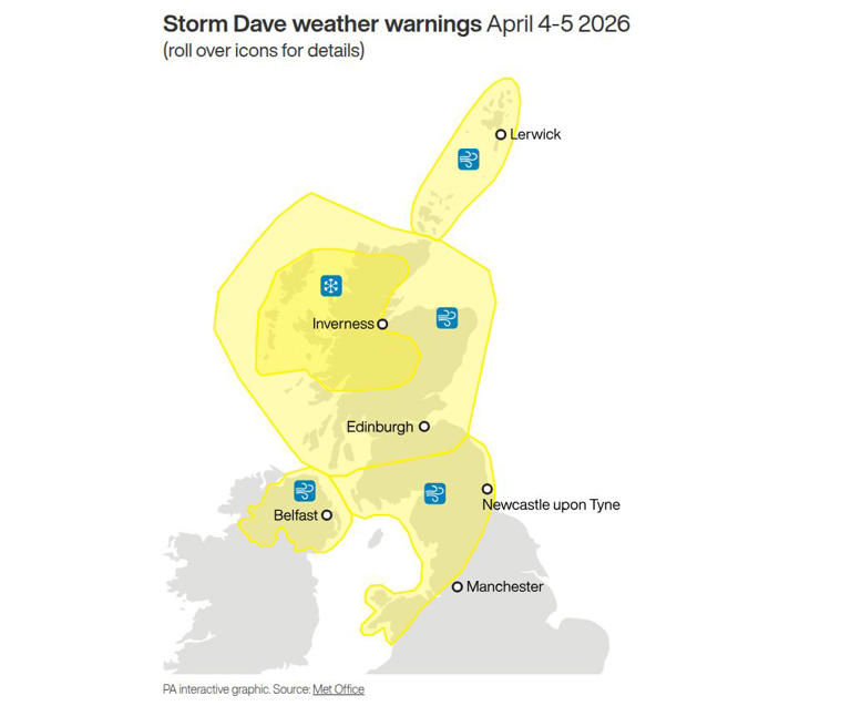 Storm Dave to sweep in with gusts of up to 90mph