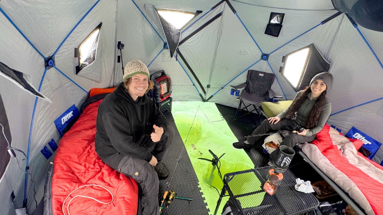 Overnight ice camping on the river - sturgeon and Persian saffron chicken