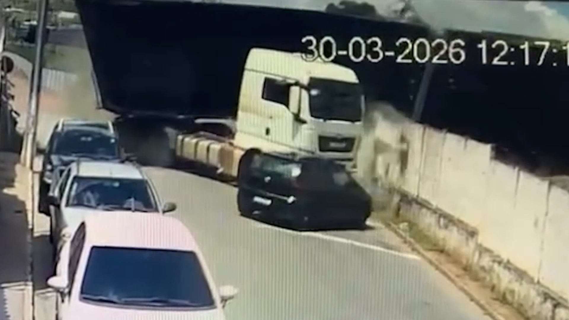 Train smashes into trailer truck dragging cars in Brazil