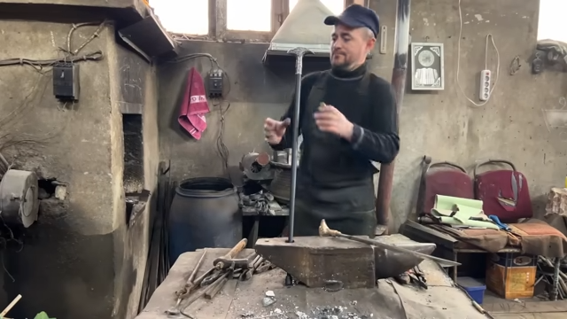 Blade maker crafts a cane with a concealed knife from scrap metal