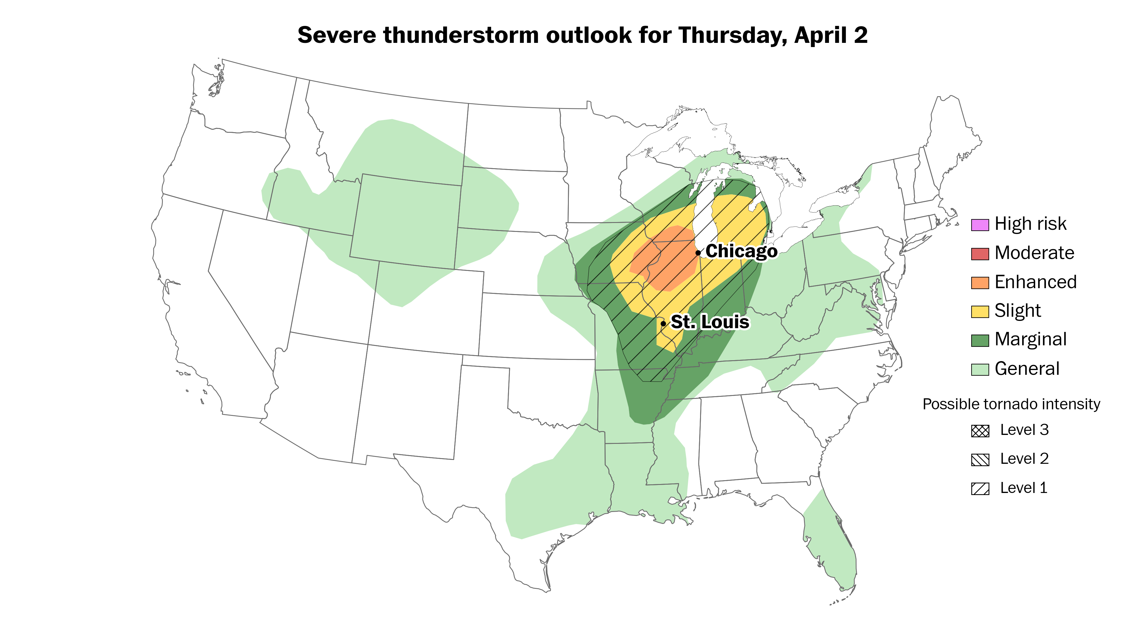 Severe storms possible this week in swath of U.S. from Texas to Illinois