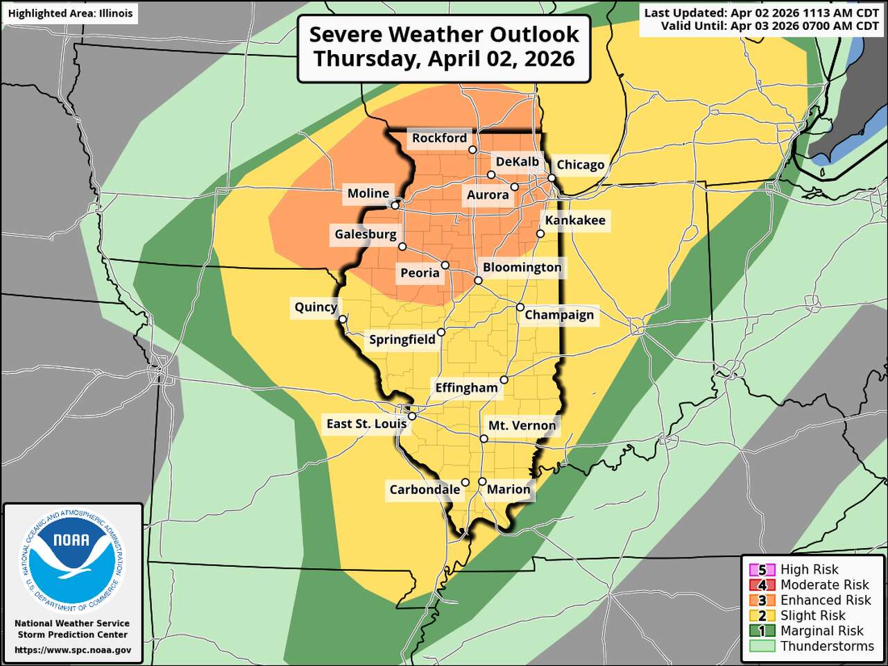 Strong to severe thunderstorms likely this afternoon in Illinois
