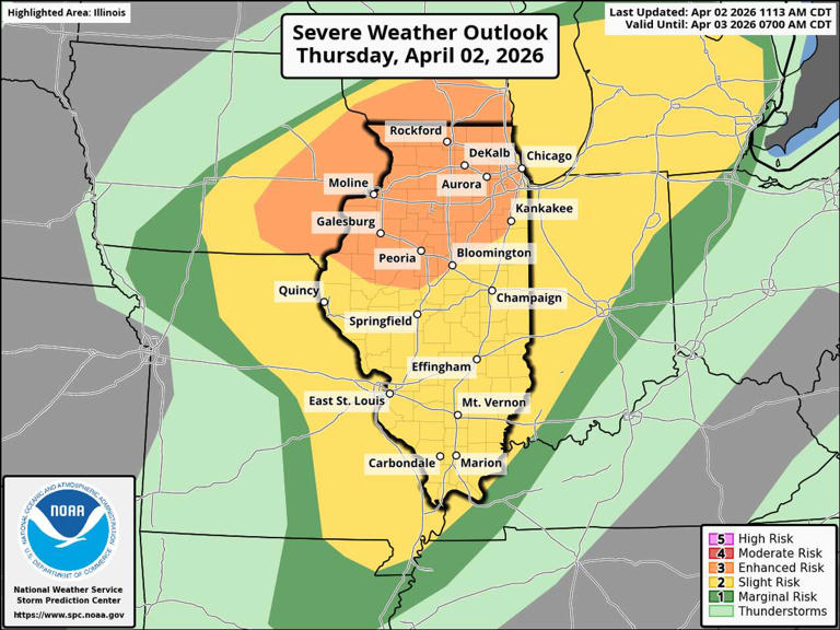 Strong to severe thunderstorms likely this afternoon in Illinois