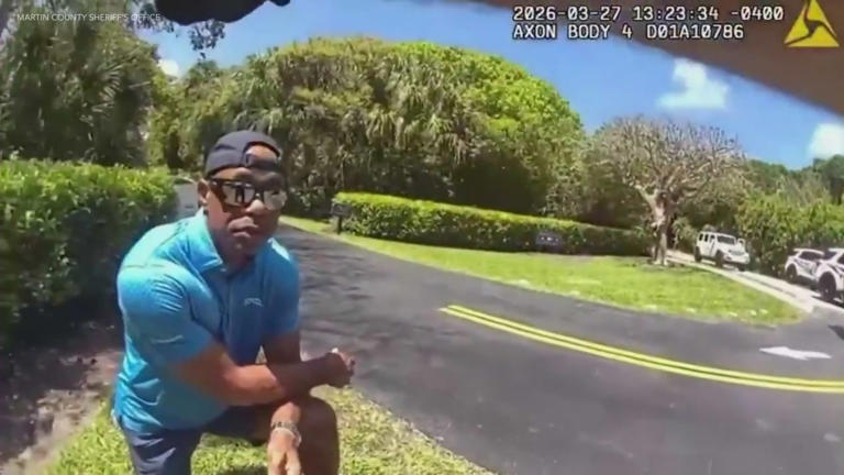 Bodycam video shows stunned Tiger Woods handcuffed after rollover crash ...