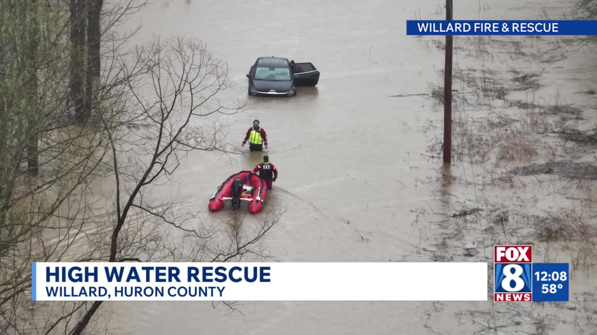 2 rescued from submerged car on flooded Huron County roadway