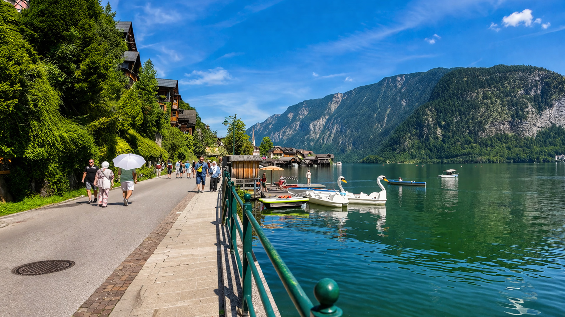 Hallstatt Austria scenic alpine village views (4K)