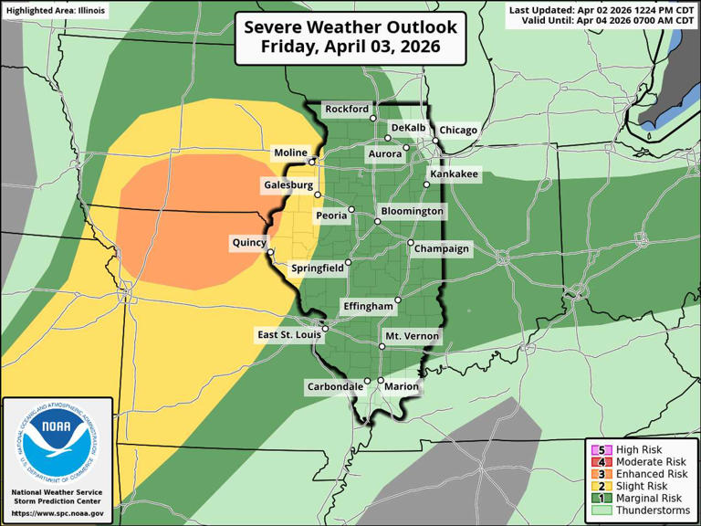Strong to severe thunderstorms likely this afternoon in Illinois