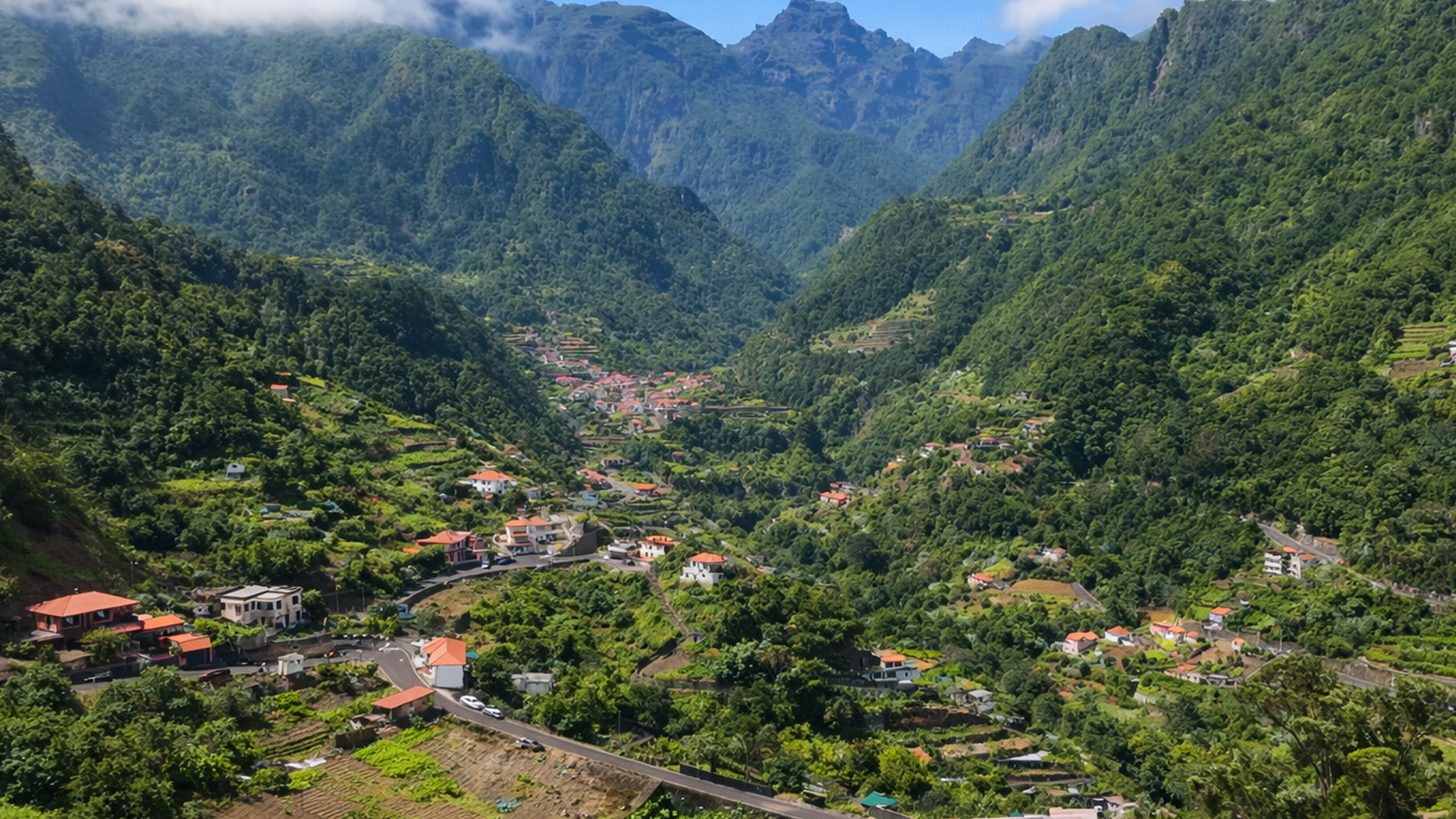 A remote valley surrounded by steep slopes