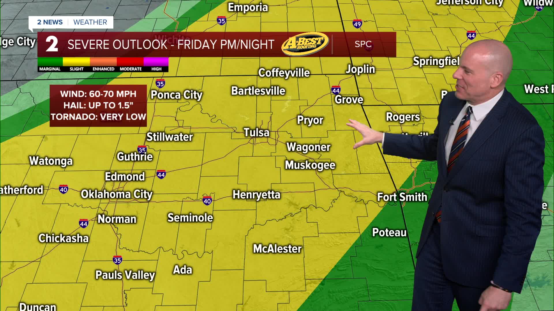 A few severe storms are possible Friday evening and night