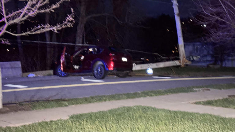 Vehicle crashes into pole in Pittsburgh's Garfield neighborhood