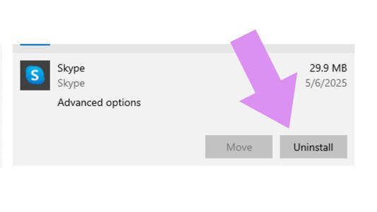 A skype program with the uninstall button nearby
