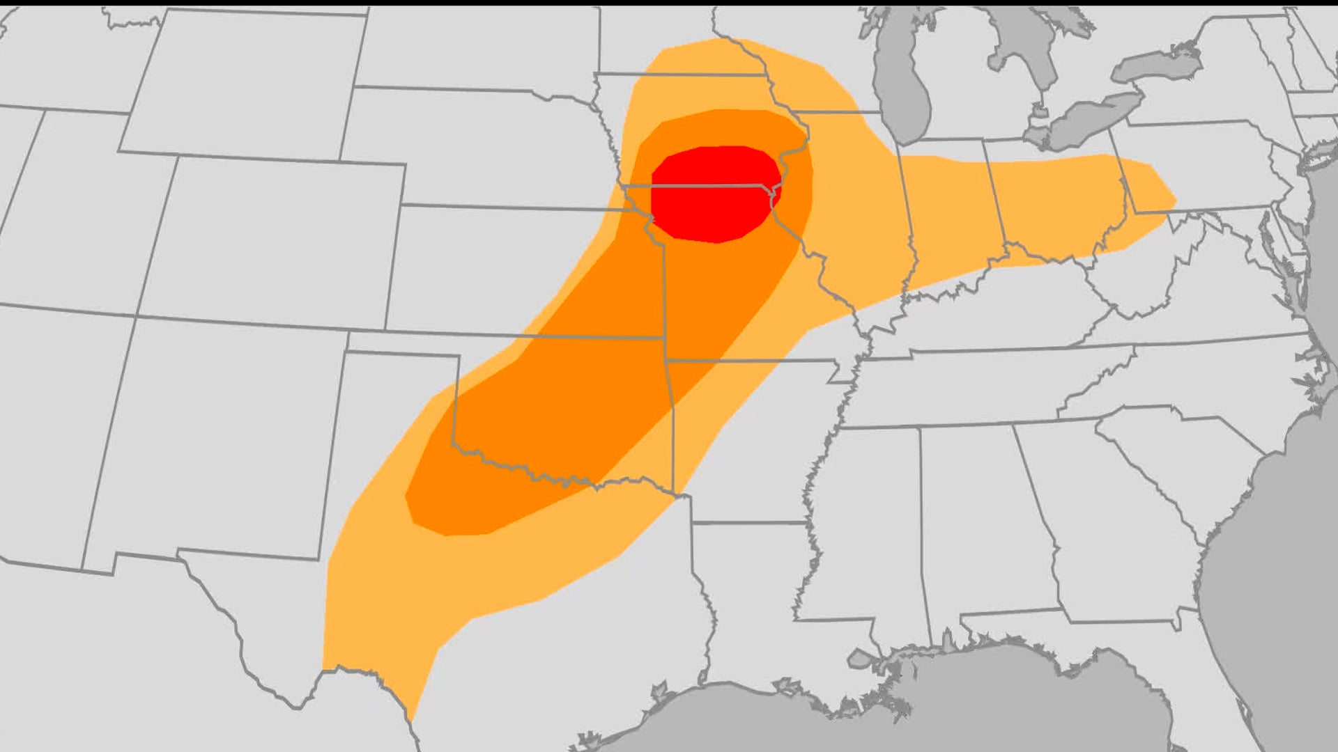 Strong storm system sweeping eastward across central US