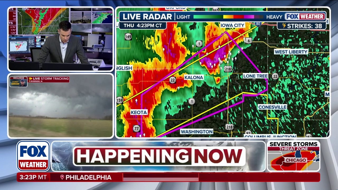FOX Weather storm trackers hunt down reported tornado in Iowa