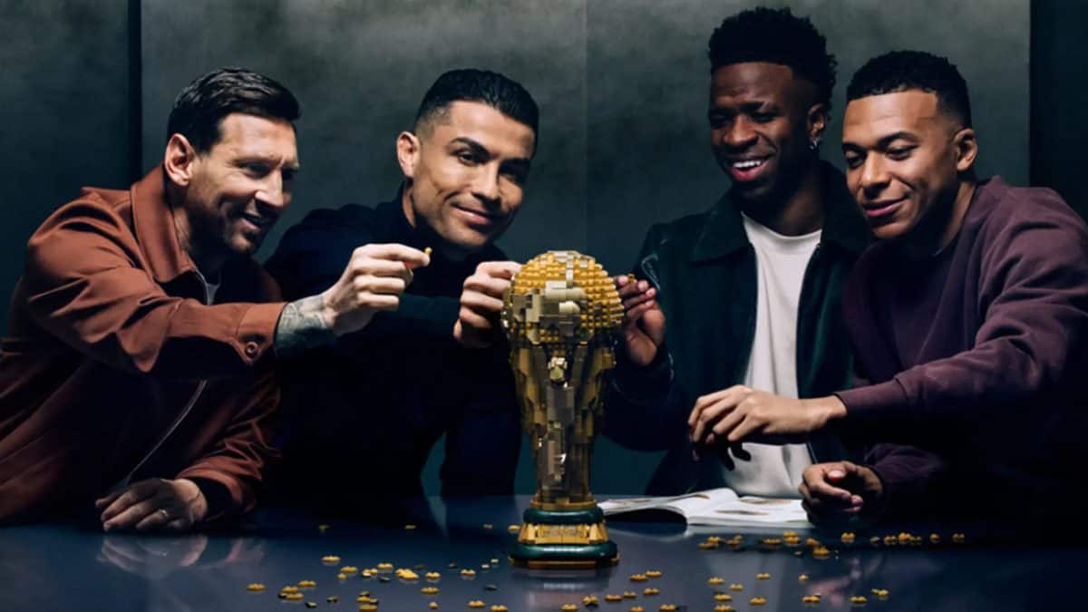 Messi, Ronaldo, Mbappe and Vinicus are part of Lego's new ad campaign. Image: Lego