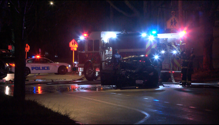 Driver hospitalized after fiery crash on North Goodman St.