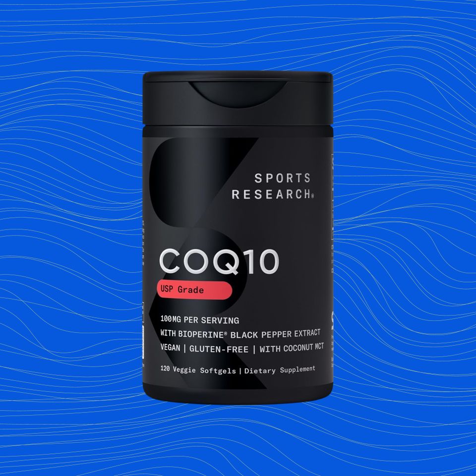 CoQ10 supplement bottle with product details