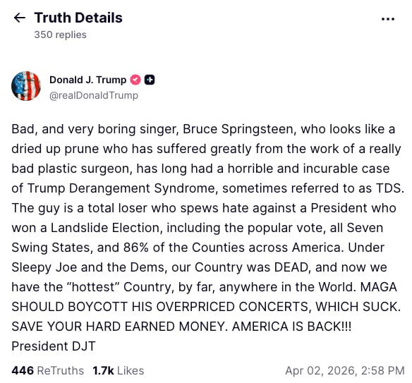 Trump sinks to random new low in rage at legendary rocker
