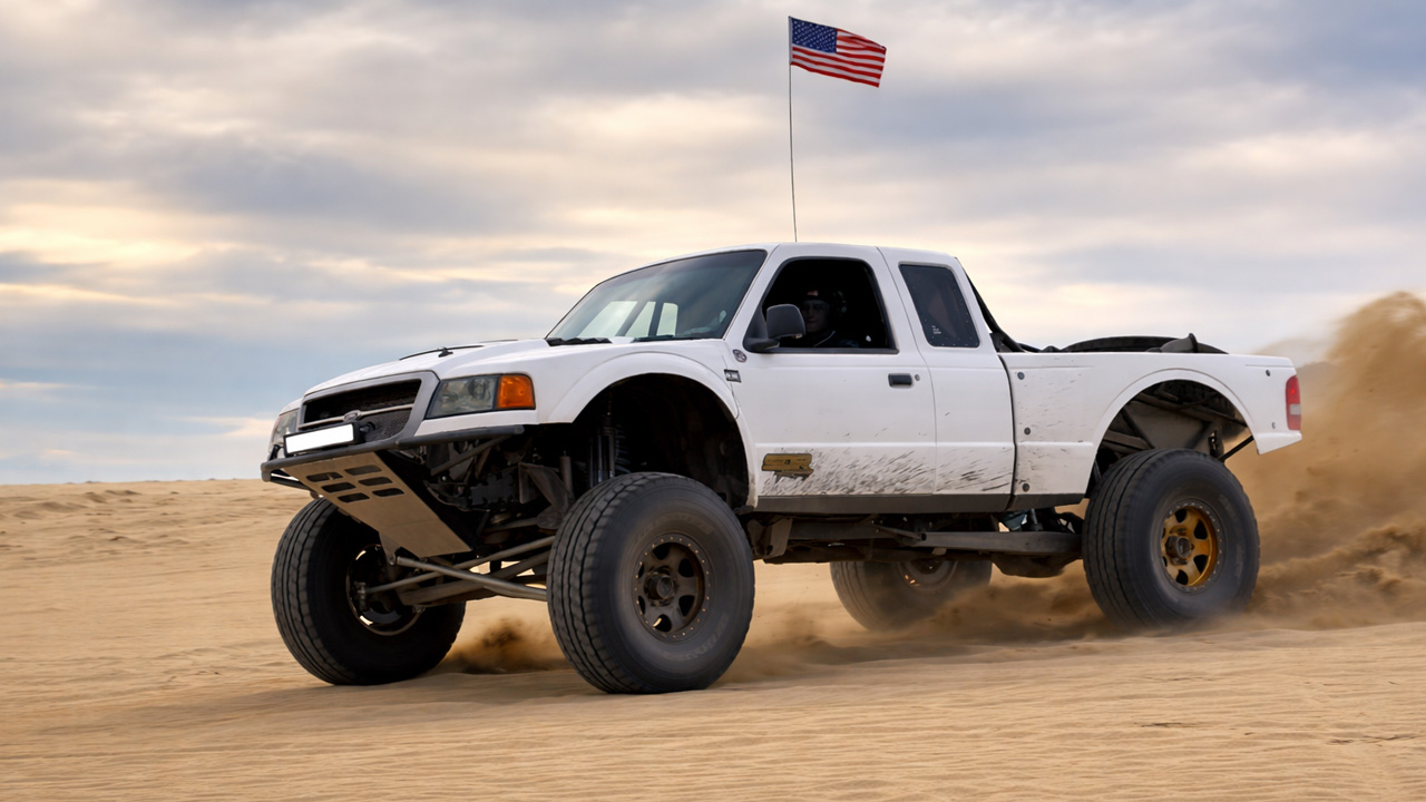 Ford Ranger prerunner jump test in sand
