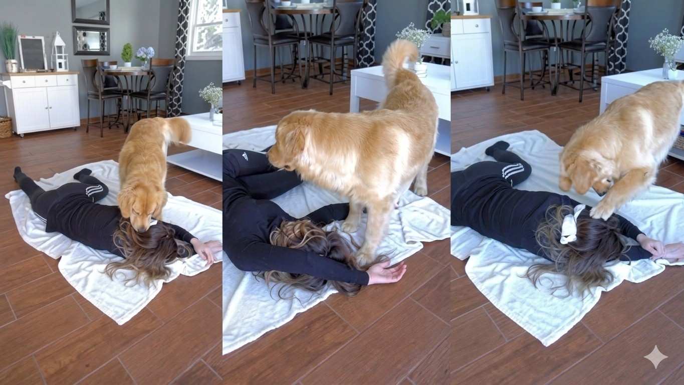 Funny golden retriever thinks owner needs restart