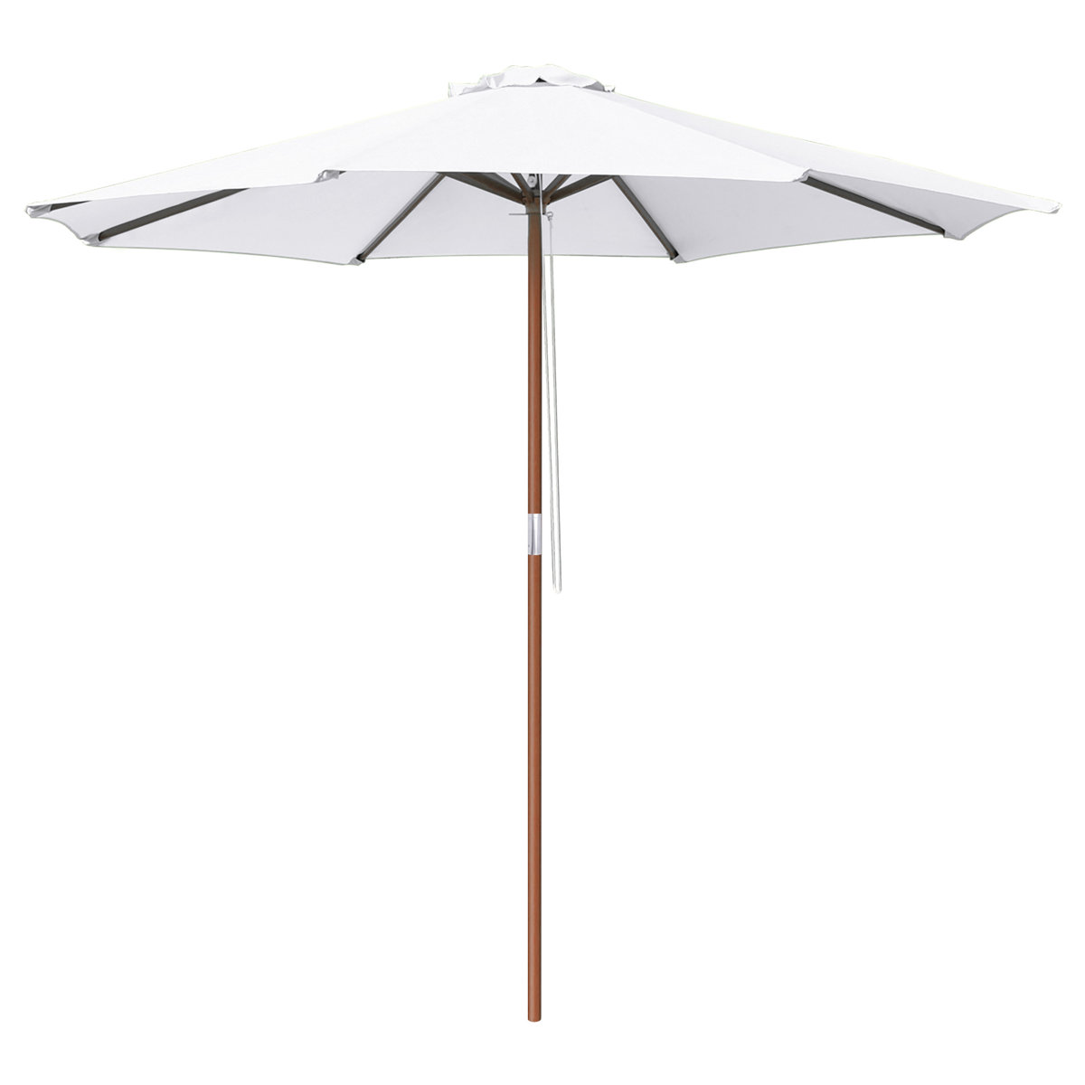 Arlmont & Co. 9 Ft Wooden Patio Umbrella 8 Ribs Table Parasol Rope Pulley Outdoor Garden Yard | Wayfair
