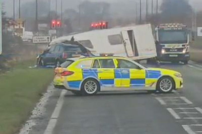 Caravan crash on major Scots road as cops close off area