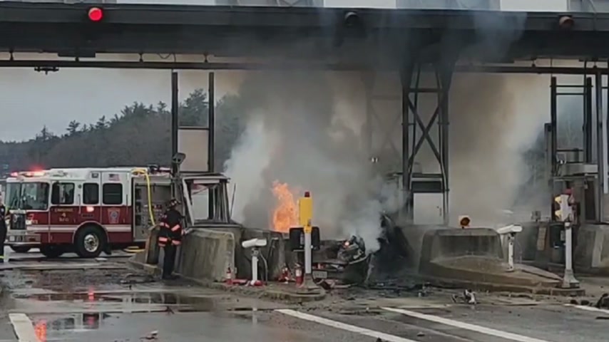 Video shows aftermath of fiery crash at New Hampshire toll plaza