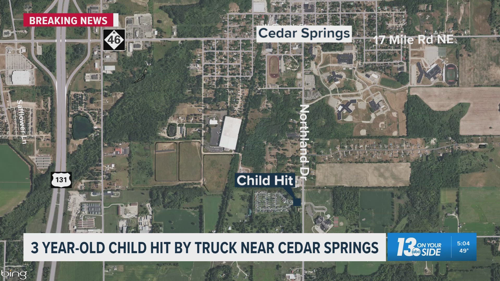 3-year-old hit by truck near Cedar Springs