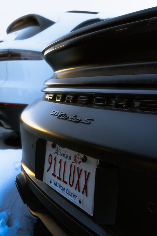 Close-up of a dark grey porsche 911 turbo s