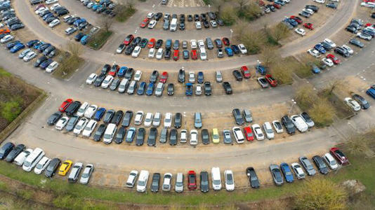 Drone/aerial view of 'park and ride' car park