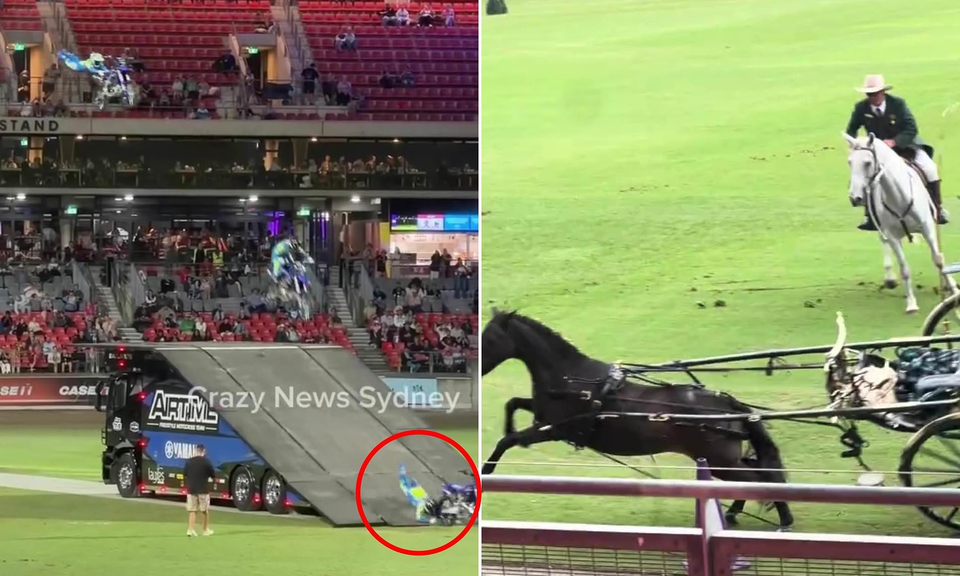 Crowds stunned as the Sydney Royal Easter Show is rocked by two terrifying incidents<br>
