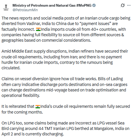 Incorrect: India on claim of Iran oil ship's diversion to China over ...