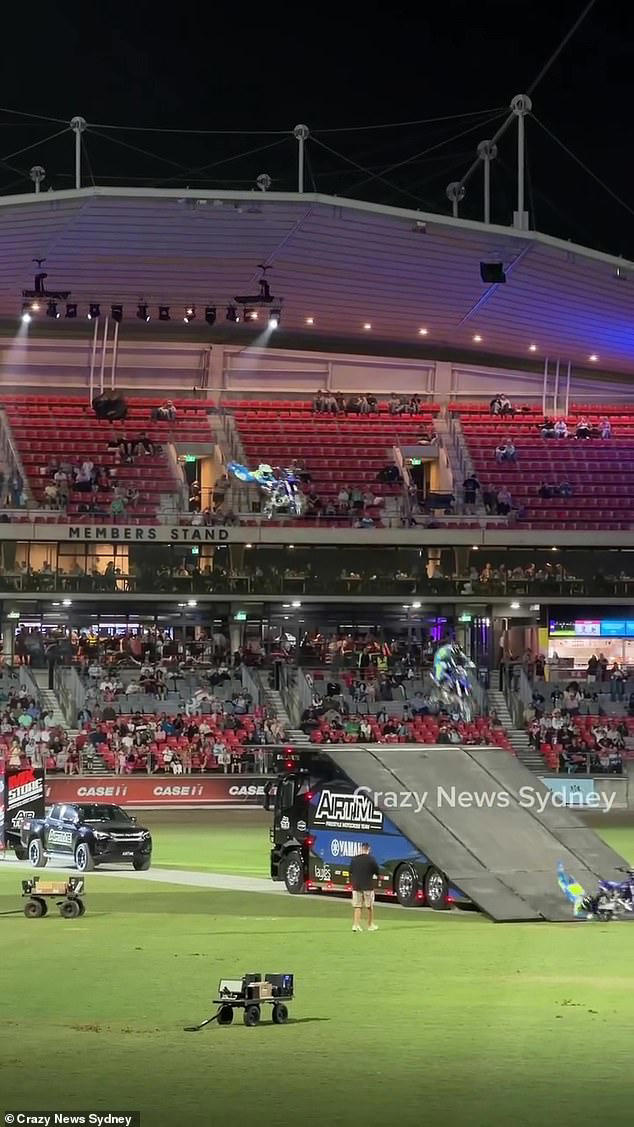 This is the moment a stunt from Airtime Freestyle MotoX team went horribly wrong at the Royal Easter Show on Friday night