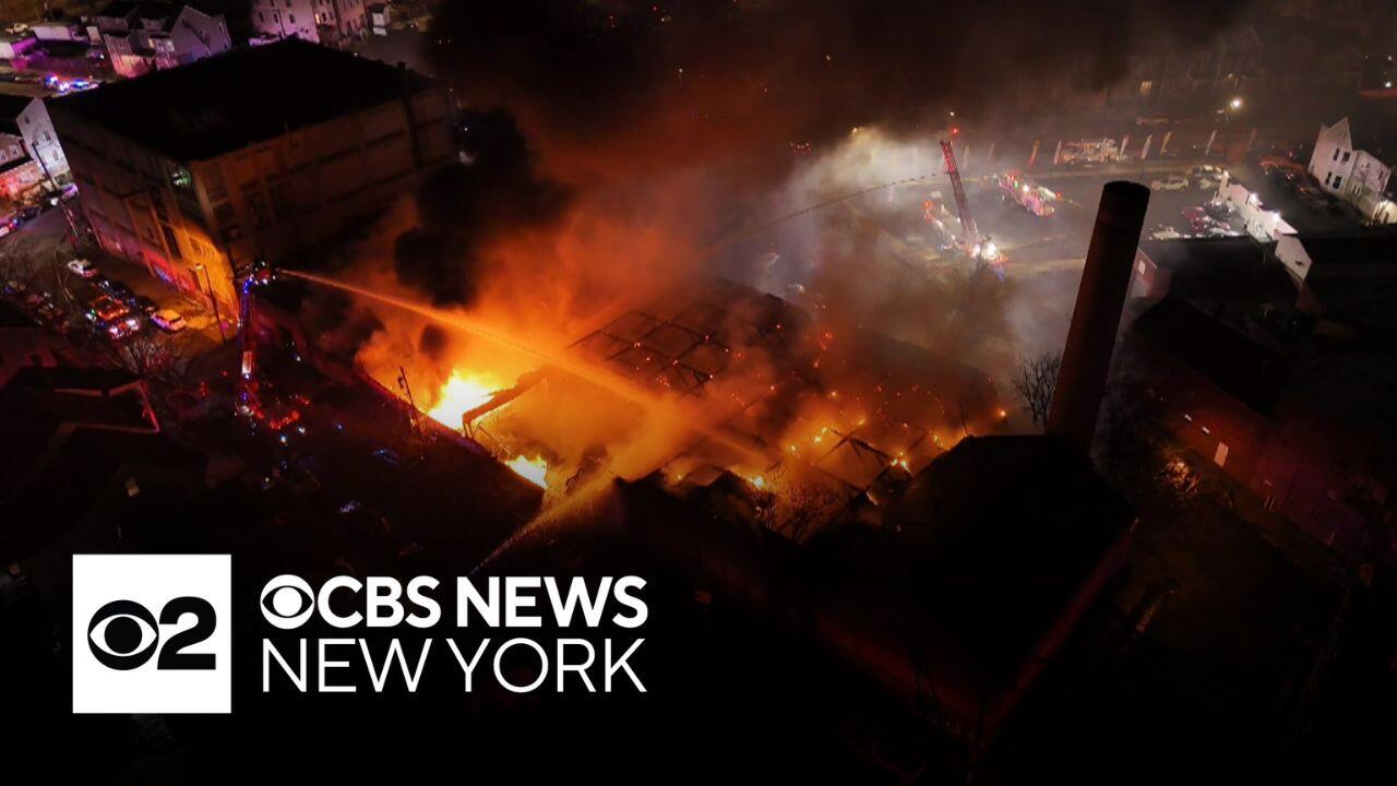 Drone video shows huge fire burning in Paterson, New Jersey