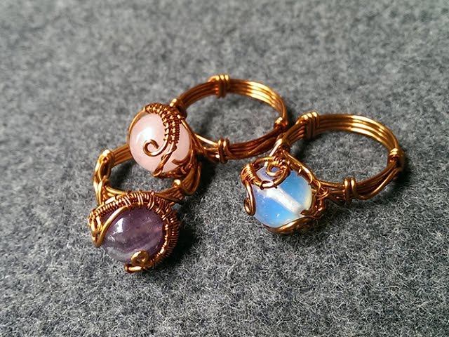 Rings with spherical stones - handmade jewelry design 122