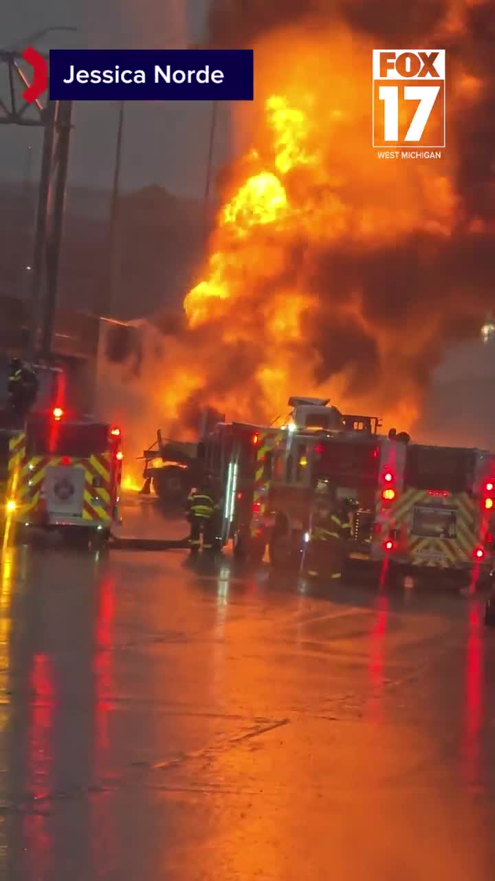 Gasoline tanker fire rages on US-131