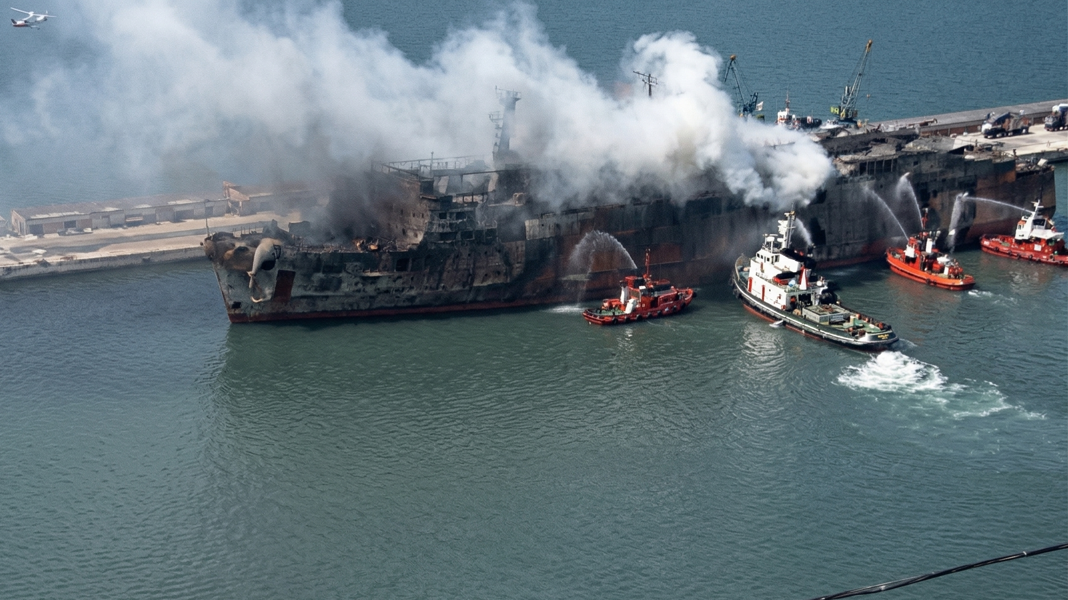 Watch a ferry catch fire and rescue teams go to the wrong ship