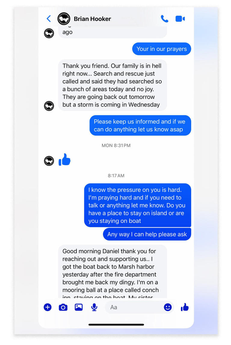 See messages Brian Hooker sent his friend after wife's disappearance