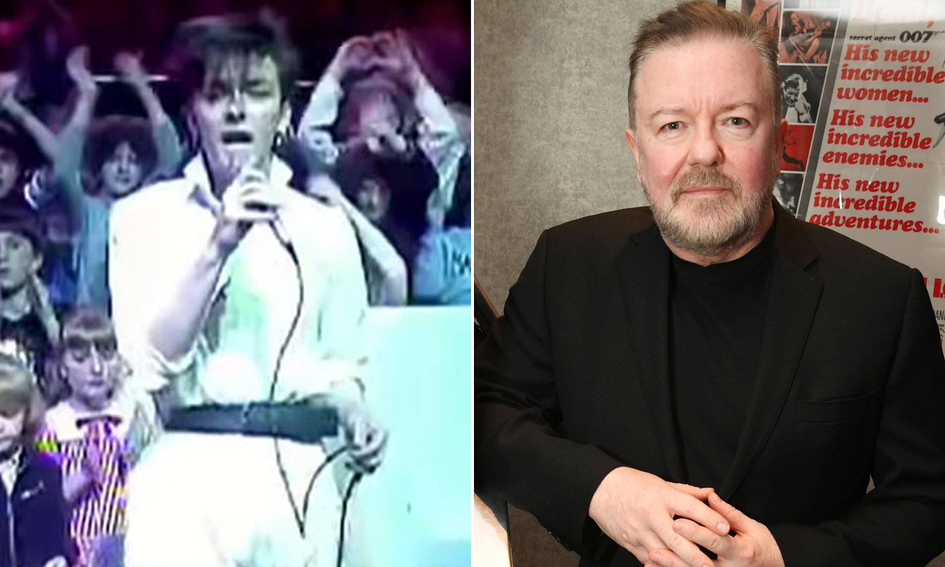 Ricky Gervais the popstar: The Office icon looks unrecognisable wearing ...