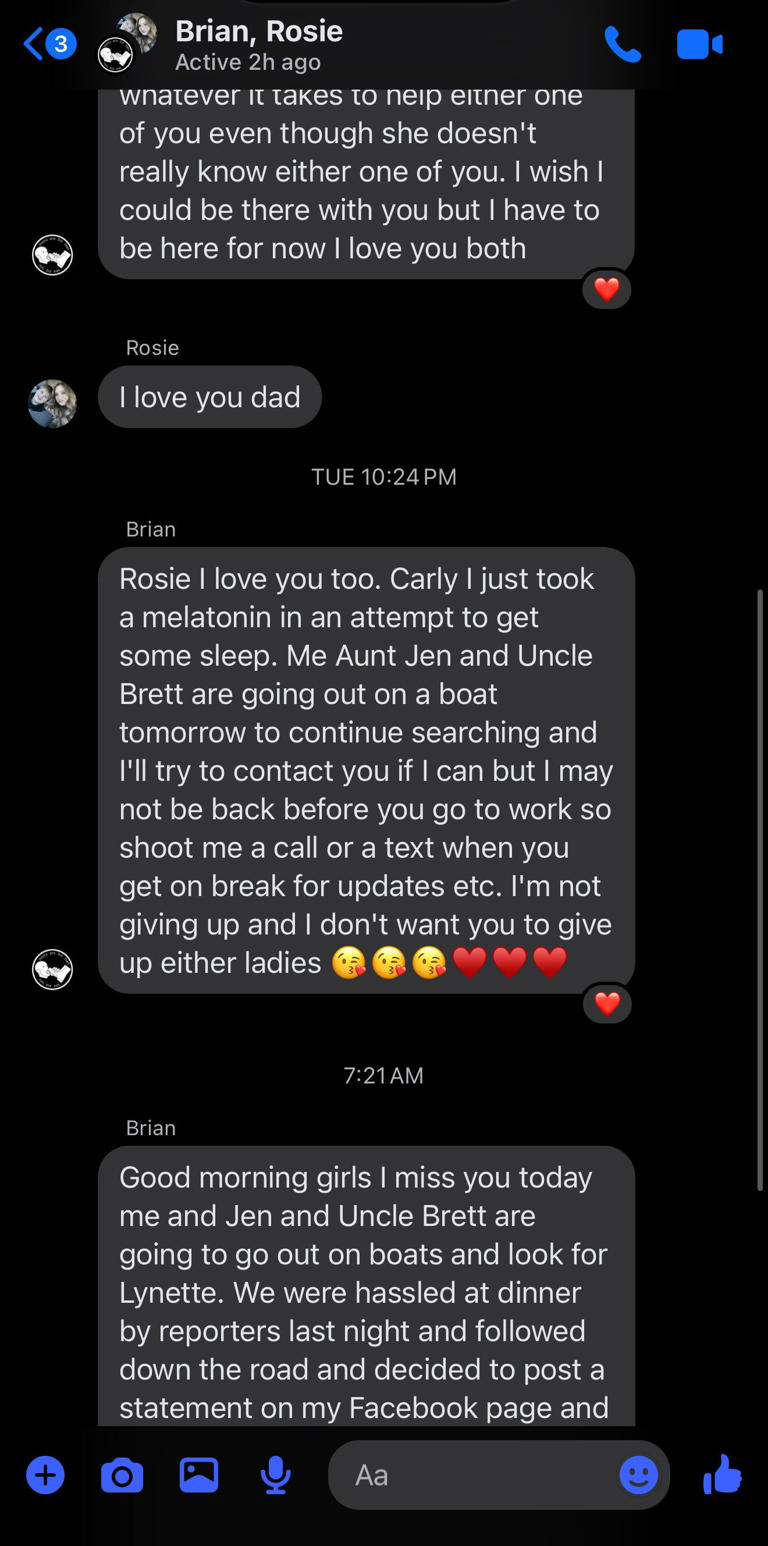 See messages Brian Hooker sent his friend after wife's disappearance