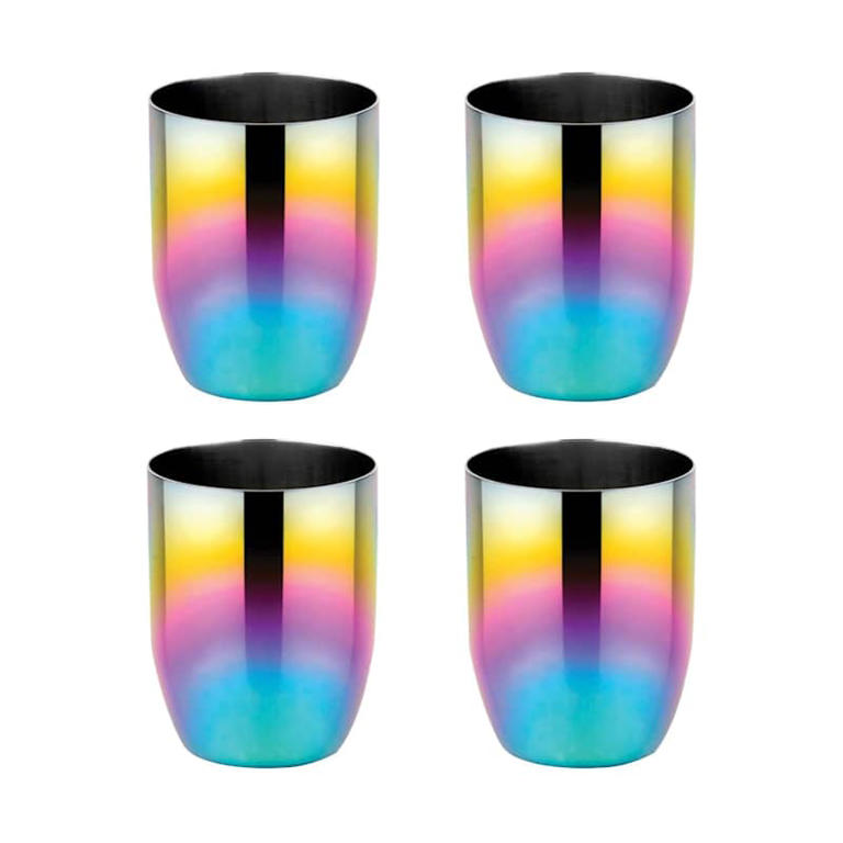 Hammered Nickel Kiddush Cup And Saucer Set - 4.5 Inch With Colorful Anodized Rings