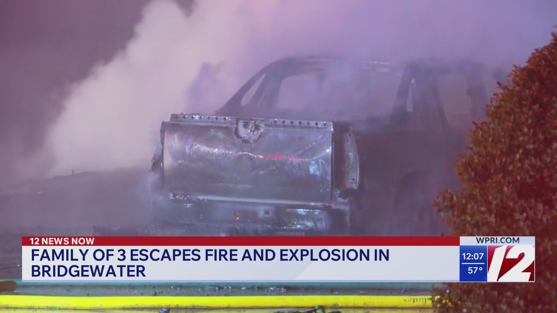 Family of 3 escapes fire, explosion in Bridgewater