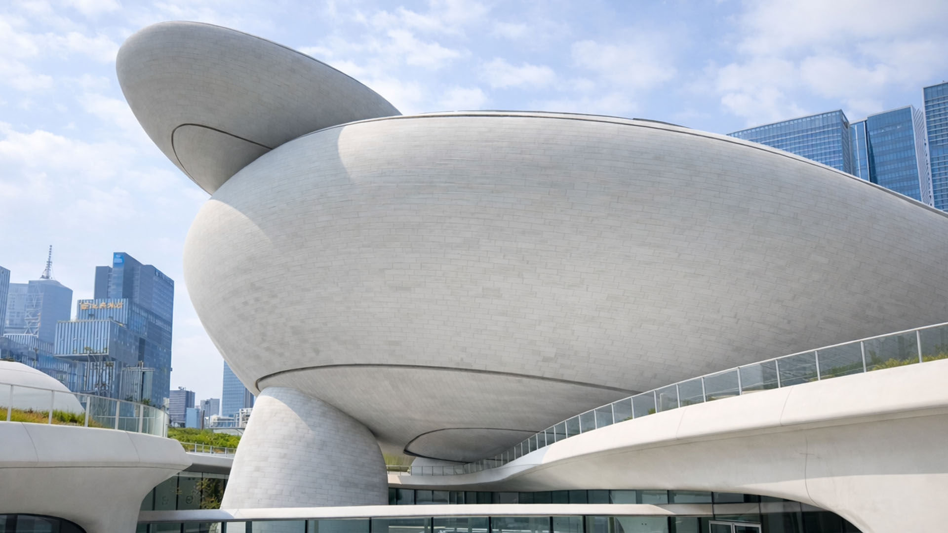 Modern structure in China features a multi layered rounded exterior form