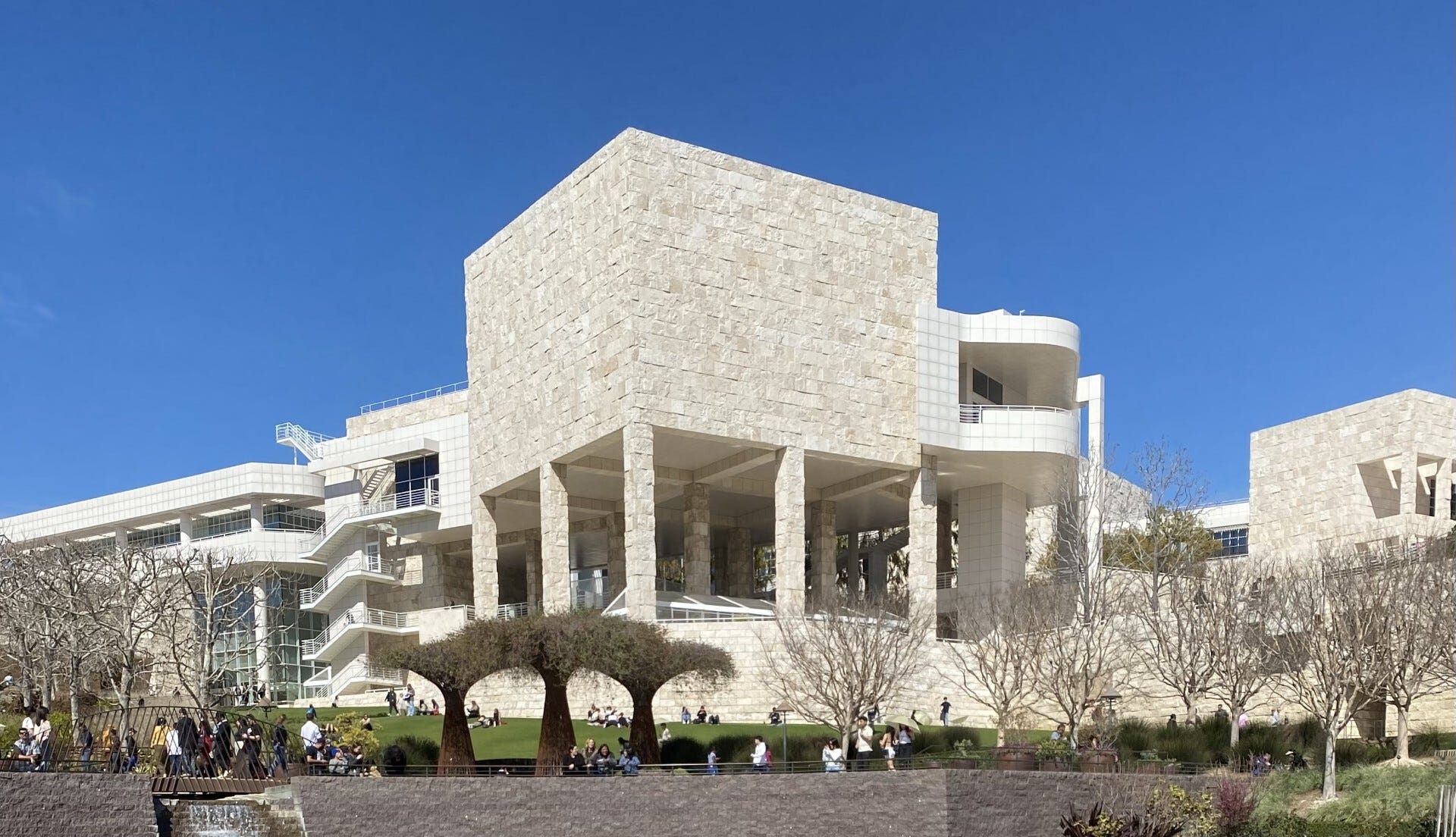 A picture of the Getty Center taken from the museum's central garden on March 10, 2024.