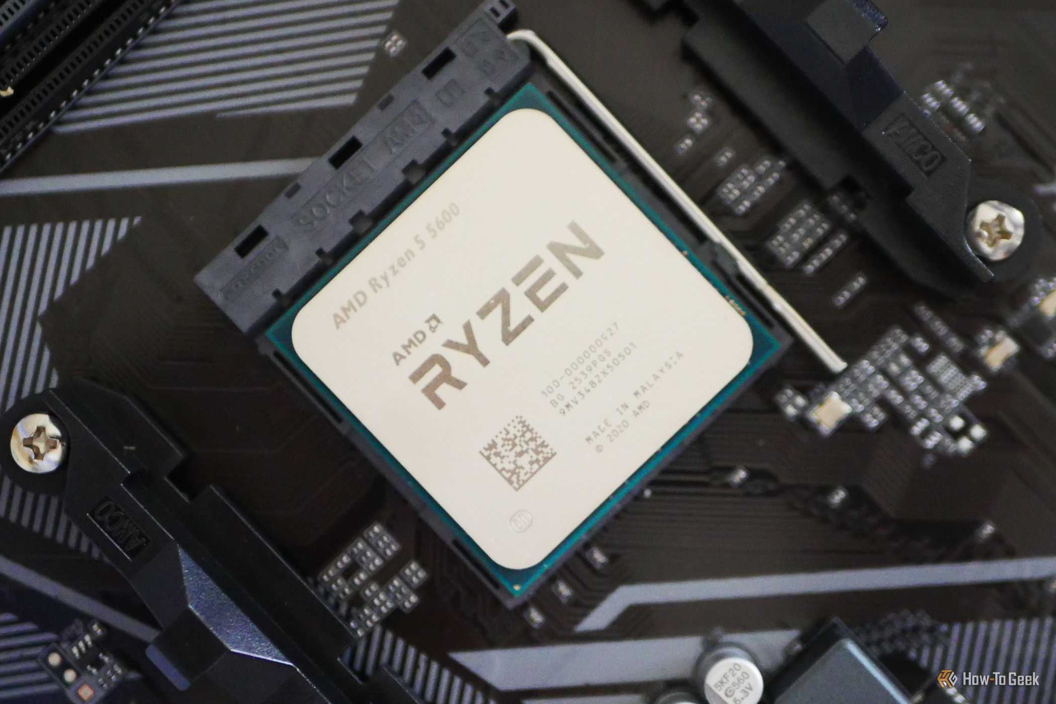 AMD Ryzen 5 5600 CPU placed in a motherboard.