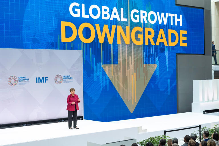 International Monetary Fund managing director Kristalina Georgieva delivers remarks at an event at IMF headquarters in Washington on Thursday, Photo: EPA