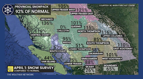 BC snowpack reveals sharp divide ahead of the spring melt